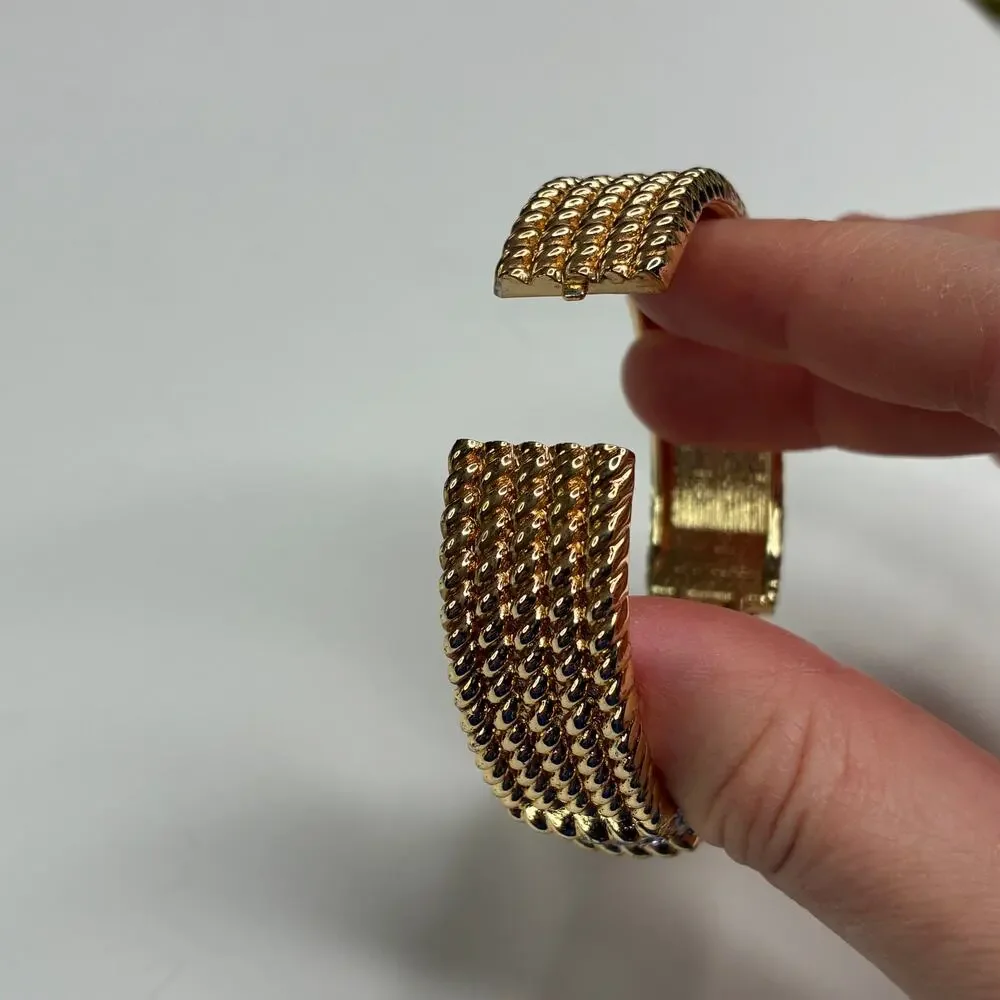 Gold Rhinestone Cuff Hinged Bracelet
